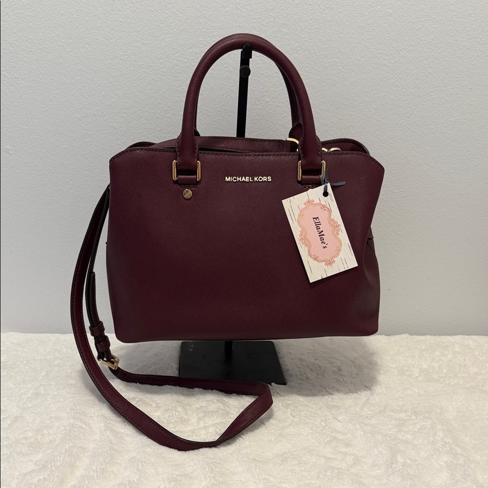 Michael Kors Savannah Satchel w/Crossbody Raspberry/Burgundy
